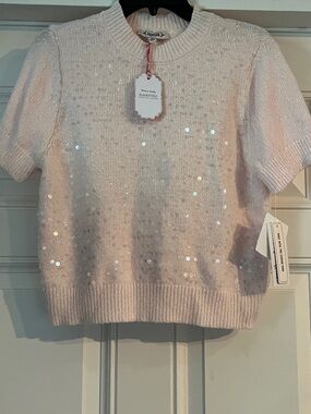 NANNETE LePORE Pale Pink /Sequin Embellished Short Sleeve Sweater NWT Size M